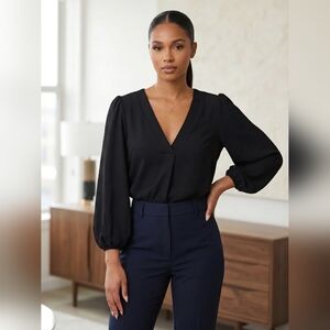 Altar'd State Black V-Neck Puff Sleeve Blouse